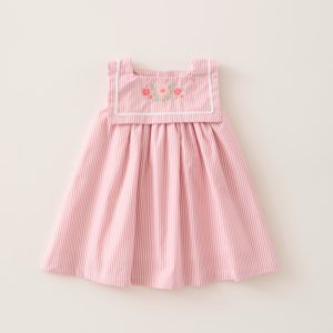 Vestido Bordado Marinero Rayitas Pink Mi Canesu